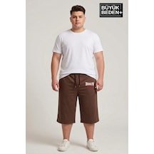 Süperlife Büyük Beden Erkek 3xl-6xl Rahat Kalıp Cepli Brooklyn 1970 Baskılı Penye Kapri Şort Spr26bsr591-03 Kahverengi