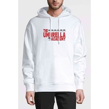 The Umbrella Academy Logo&Yazi Baskılı Beyaz Erkek Kapşonlu Sweat