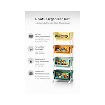 4 Katlı Tekerlekli Organizer Oyuncak Dolabı Banyo Rafı Mutfak Rafı Kiler Düzenleyici Sepet Yeşil