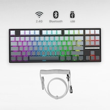 K88 Mekanik Oyun Klavyesi- 3 Modlu Hot Swap Rgb 4000 Mah Batarya + Gri Renk Coiled Klavye Kablosu