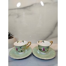 Vanilla New Bone China Kahve Fincanı 2 Kişilik Açık Yeşil