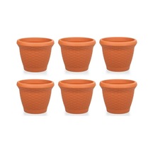 Omnipazar So-hs02 Plastik Hasır Desenli Saksı 6 Lt Kiremit 6 Adet