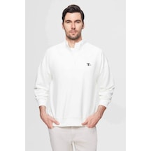 D's Damat Oversize Ekru Düz Yarım Fermuarlı Pamuklu Mevsimlik Sweatshirt 2ECE25ORT2796 Ekru