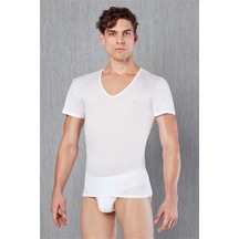 Doreanse Erkek Pamuk V Yaka Kısa Kol T Shirt 2530 - Beyaz
