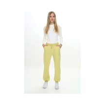 Toontoy Kız Çocuk Nakış Baskılı Beli Paçası Ribanalı Cepli Basic Jogger Eşofman Altı 3 İplik Şardonlu Açık Yeşil