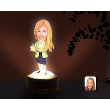 Kişiye Özel Kadın Asistan Karikatürlü Dekoratif 3D Biblo Led Işık (481496801)