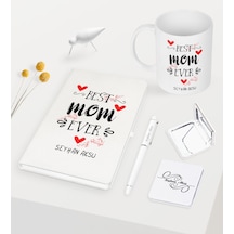 Kişiye Özel En Iyi Anne Beyaz Defter Kalem Kupa Ayna Seti - 3
