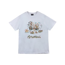 İstanbul Baskılı Unisex %100 Pamuk Beyaz T-shirt Beyaz