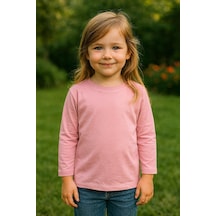 Luess Kız Çocuk %100 Pamuklu Basic Uzun Kollu Tişört - Koyu Pembe 3-4 Yaş 8-9 Yaş Koyu Pembe