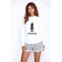 Silhouette Ananas Parody Logo Baskılı Beyaz Kadın Sweatshirt