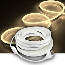 Gün Işığı Neon Şerit Led Fişli 220v Esnek Dış Mekan, Bahçe, Açık Alan Dekoratif Aydınlatma 20 Metre