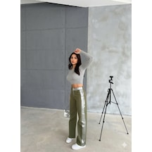 Suma Gabardin Palazzo Pantolon Haki Renkli