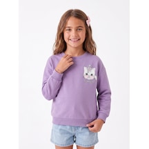 Onloox Kız Çocuk Lila Kız Çocuk Lila Pamuklu Bisiklet Yaka Oversize Kedi Prenses Sırt Baskılı Sweatshirt 1.5-5 Yaş