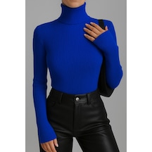 Catspy Unisex Premium Pamuklu Balıkçı Yaka Kaşkorse Şardonlu Slimfit Boğazlı Kazak Saks Mavi
