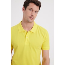 Tudors Erkek Slim Fit Dar Kesim %100 Pamuk Sarı Polo Yaka Tişört-46221 Sarı