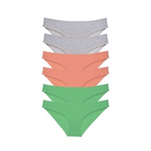 6 Adet Set Likralı Kadın Slip Külot Gri Pudra Yeşil