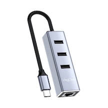 Veggieg Usb Type-c To 100mbps Ethernet Çevirici Ve 3 Portlu Usb Hub Çoklayıcı