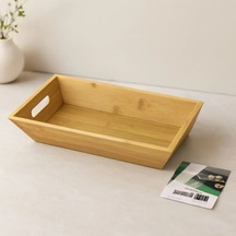Jenerik Bambu Dikdörtgen Sunum Tepsisi 16x30x4.5 Cm Çift Kulplu