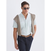 Lcwaıkıkı Classic Turkuaz Regular Fit Kısa Kollu Erkek Dokulu Gömlek
