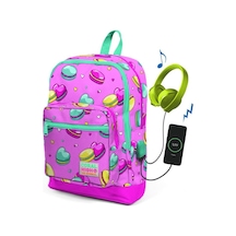 Coral High Makaron Desenli Usb Şarjlı Kulaklık Çıkışlı Okul Sırt Çantası 23261