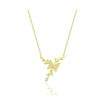 Gümüş Altın Yaldızlı Zirkon Taşlı Dalda Dans Eden Kelebek Kolye Barcode Gümüş - Rose Gold