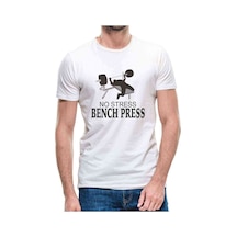 No Stress Bench Press Baskılı Beyaz Erkek Tshirt