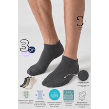 Socketta 3'lü Karışık Renkli Erkek Bambu Dikişsiz Esnek Anatomik Topuk Görünmez Sneaker Patik Çorap - Premium Antrasit Melanj-haki-bej Melanj