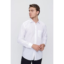 İmza Beyaz Uzun Kol Düz Bez Ayağı 041 Sert Yaka Basic Comfort Fit Gömlek 1004245051 Beyaz