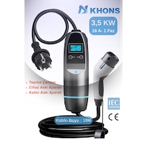 Khons 3,5 Kw Taşınabilir Araç Şarj Cihazı 10m Kablo 3.5 Kw Khons 3,5 Kw Taşınabilir Araç Şarj Cihazı 10m Kablo 3.5 Kw