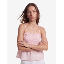 Koton Koton X Sibil Çetinkaya - Slim Fit Gipeli Büzgülü Pötikareli İp Askılı Bluz Pembe Ekose 6sak30095uw Pembe Ekoseli