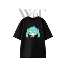 Thewert Hatsune Miku 10 Tasarım Baskılı Ünisex Siyah Oversize T-shirt