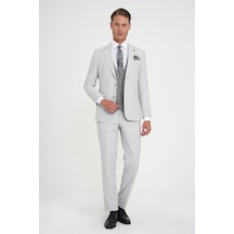 Efor Slim Fit Fleto Cep Pötikare Desenli Yelekli Gri Takım Elbise Tk 922 Gri