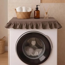 Fırfırlı Çamaşır Makinesi Örtüsü - Çeyizlik Dekoratif Banyo Makine Kılıfı- Kahverengi
