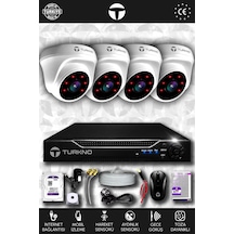Turkno 4 Kameralı Domia 4 İç Kamera Set 250 GB HDD Full HD Gece Görüşlü Güvenlik Kamerası Sistemi