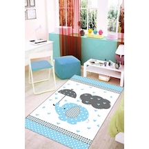 Mavi Kaymaz Tabanlı Filli Bebek Halıları Bebek Halısı Kd20n11