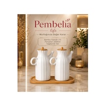 2'li Bambu Standlı 1000 Ml Beyaz Papatya Yağlık&sirkelik 3'lu Yağdanlık Set Beyaz Beyaz