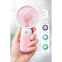 Standlı 3 Mod Şarjlı El Fanı 5 Kademe Seyahat Masaüstü Vantilatör Taşınabilir Mini Fan Pembe F139