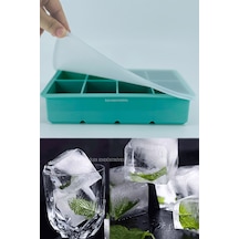 Eysigo Kapaklı Premium Büyük 8 Bölmeli Silikon Buz Kalıbı, Yeşil