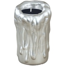 Şamdan Dekoratif Mumluk Gümüş Şamdan Tealight Mum Uyumlu Erimiş Mum Büyük Model - Gümüş