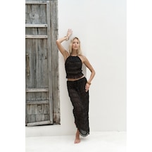 Mai Collection Mai Studios Co. Sofi Transparan Kahve Crop Etek Takım Kahve