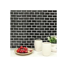 70x70cm 1 Adet Yapışkanlı Beyaz Derzli Siyah Tuğla Desen Salon Mutfak Duvar Kağıdı Paneli Nw150