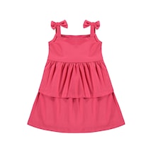Civil Girls Omuz Fiyonklu 6-9 Yaş Elbise - Kırmızı Nar