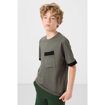 Tommylife Haki Pamuklu Yumuşak Dokulu Oversize Cep Detaylı Erkek Çocuk T-shirt - 11295 Haki