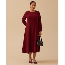 Büyük Beden Basic Midi Elbise Gala-xi Bordo