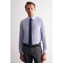 İmza Mavi Uzun Kol Sert Yaka Düz Pamuklu Slim Fit Gömlek 1004260008