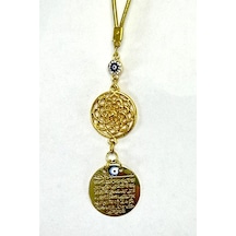 Parlak Taşlı Küçük Nazar Ve Lotus Çiçeği Detaylı Metal Ayetel Kü