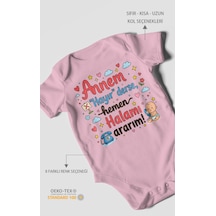 Morivokids Annem Hayır Derse Hemen Halamı Ararım Kısa Kollu Bebek Body %100 Pamuk Koyu Pembe