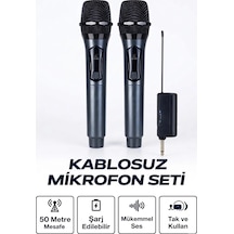 Profesyonel Çiftli Kablosuz Mikrofon Seti Karaoke Şarj Edilebilir 50 Metre Çok Renkli