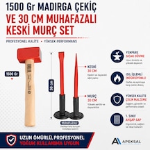 Sait Demirci 1500 Gr Madırga Çekiç 30 Cm Muhafazalı Keski Ve Murç Seti