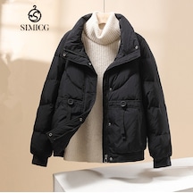 Kadınlar İçin Yeni Kışlık Kalın Dik Yakalı Rahat Bol Kuş Tüyü Ceket Siyah